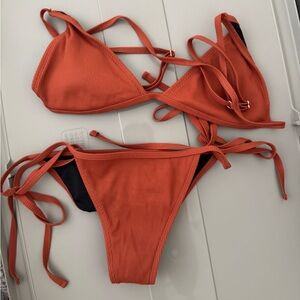 Somerfield Swim Rust Orange Ribbed Triangle Tie-Side Bikini
